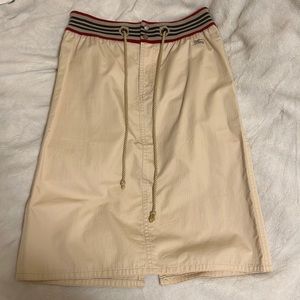 BURBERRY London Blue Label Vintage A Line Skirt Beige Stripe Pinstripe Navy Red